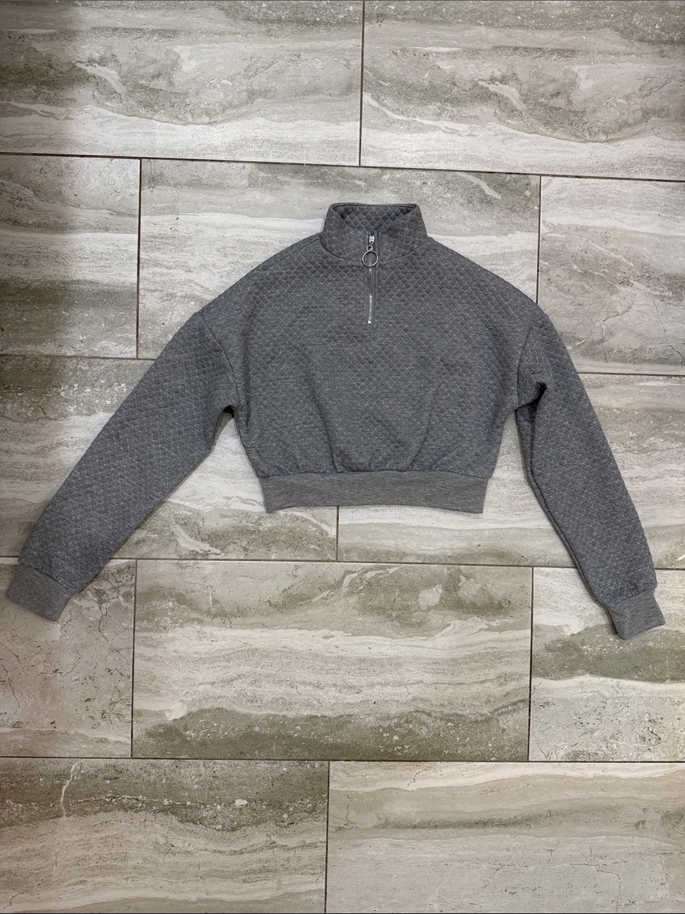 Ardene Quilted Cropped Half‑Zip Turtleneck Sweater - Gray